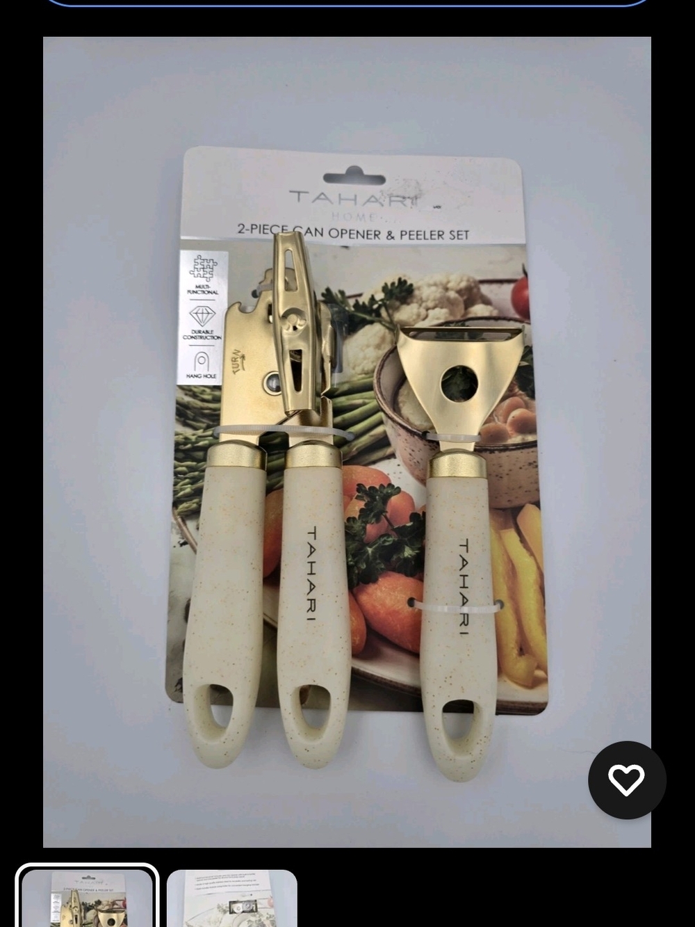 Tahari Gold & Cream Kitchen Tool Set - Can Opener and Peeler